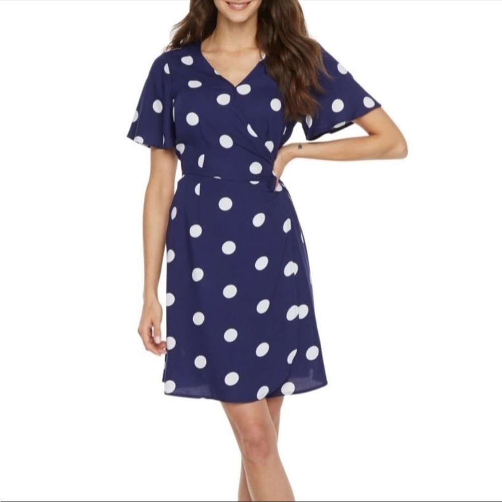 Peyton & Parker Blue & White Polka Dot Wrap Dress
